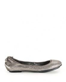 A metallic gray finish makes this Cole Haan ballet flat shine; lace up details lend this style a casual look. A metallic gray finish makes this Cole Haan ballet flat shine; lace up details lend this style a casual look.