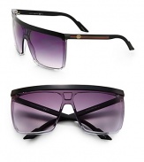 Signature web logo adorns the temples of this square, flat top plastic design. Available in black with dark grey-purple gradient lens.GG web logo temples100% UV protectionMade in Italy