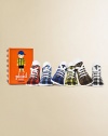 Six pairs of brightly-colored plaid high-top tennis shoe socks with mock lace details, packaged in a cute box. 80% cotton/17% acrylic/3% spandex Machine wash Imported