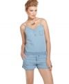 Indulge your love of chambray with this sporty romper from Sugar & Spice – a hot addition to your fun-in-the-sun gear!