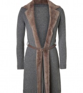 Finish your winter look on a flawless note with Steffen Schrauts ultra luxurious fur trimmed cashmere cardigan - Notched collar, long sleeves, ribbed trim, leather belted waistline - Long lean fit - Wear with tailored shirts, figure-hugging trousers and ankle boots