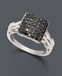 Add an extra edge with this smooth shape. Sterling silver ring features round-cut black diamonds (1/2 ct. t.w.) in a square pattern. Size 7. Add an extra edge with this smooth shape. Sterling silver ring features round-cut black diamonds (1/2 ct. t.w.) in a square pattern. Size 7.