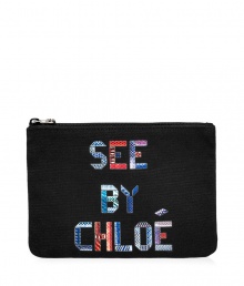 Tuck away everyday essentials in style in See by Chlo?s logo pouch - Multicolor patchwork logo, top zip - Perfect for stashing away makeup, or giving as a fun holiday gift Tuck away everyday essentials in style in See by Chlo?s logo pouch - Multicolor patchwork logo, top zip - Perfect for stashing away makeup, or giving as a fun holiday gift