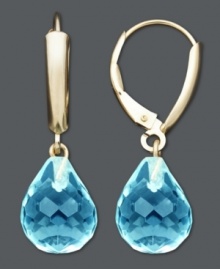 Briolette perfection. Two colorful drops in faceted blue topaz (14 ct. t.w.) add just the right pop to your look. Crafted in 14k gold. Approximate drop: 1-1/8 inches.