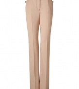 Luxurious pants in fine, cream-colored pure wool stretch - New straight silhouette with a short waistband - Figure-flattering creases - Wonderfully elegant and fashionable, yet simple -  Awesome 24/7 wear - Wear these pants with a blouse and cardigan in the office and in the evening with a chiffon blouse and biker jacket
