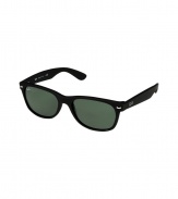 A slightly smaller version of this iconic style, Ray-Bans New Wayfarer sunglasses are a cult classic accessory essential to every eyewear collection - Black acetate frames, charcoal G-15 XLT semi-mirrored lenses, signature logo on both sculpted temples, softer eye shape than the original Wayfarer style - Lens filter category 3, prescription friendly - Comes with a logo-stamped semi-hard carrying case
