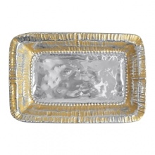 Sparkling starbright silver and lustrous dawn's gold highlight the striking textural patterns of this handcrafted dish from Mariposa. Sparkling starbright silver and lustrous dawn's gold highlight the striking textural patterns of this handcrafted dish from Mariposa.