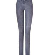 With a denim-inspired fit, these luxe leather pants are the ultimate investment piece - Classic five-pocket styling, seaming detail at knees, back thigh seaming detail, ultra-slim fit - Style with an asymmetrical hem blouse, a boyfriend blazer, and platform heels