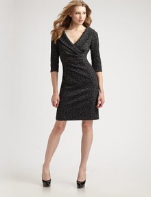Structural and chic, in a subtly abstracted leopard print.Shawl collar V surplice neckline Front gathers Three-quarter sleeves Concealed back zip Fully lined About 24 from natural waist 84% polyester/15% rayon/1% spandex Dry clean ImportedModel shown is 5'10 (177cm) and wearing US size 4. Structural and chic, in a subtly abstracted leopard print.Shawl collar V surplice neckline Front gathers Three-quarter sleeves Concealed back zip Fully lined About 24 from natural waist 84% polyester/15% rayon/1% spandex Dry clean ImportedModel shown is 5'10 (177cm) and wearing US size 4.