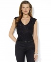 Lauren Ralph Lauren's soft petite modal jersey top is finished with an elegant beaded overlay for feminine style