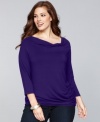 An asymmetrical cut adds edge to INC's plus size cowlneck top. A perfect partner for jeans, skirts and more!