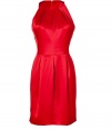 Make a radiant evening debut in Issas bright scarlet satin silk dress, tailored with a pleated skirt and seductive halter-effect neckline for an impossibly feminine finish - Rounded neckline, soft racer-back, sleeveless, hidden back zip, tailored fit - Style with jet black accessories and statement sparkly jewelry