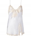 Sexy white and ivory short chemise - Turn up the heat in the boudoir with this lovely silk-blend chemise - Flattering slim straps and adorable lace detail - Perfect for quality time between the sheets