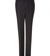 Inject instant elegance into your work or play look with these luxe cashmere-blend pants from Baldessarini - Flat front with button tan, belt loops, off-seam pockets, back welt pockets with buttons, straight leg with crease details - Style with a matching blazer or a cashmere pullover