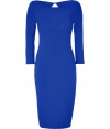 Ideal for taking from work into cocktails, Alberta Ferrettis radiant royal sweater dress is a chic choice perfect for dressing up and down - Bateau neckline, 3/4 sleeves, cut-out clover back, pull-over style - Form-fitting - Pair with a blazer and flats for work, or dress up for cocktails with metallic accessories and sparkly fine jewelry