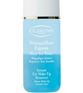 Instant Eye Make-up Remover. This extremely gentle double formulation removes heavy or waterproof eye make-up, while effectively helping to preserve youthful eye contours. Moisturizes, soothes and softens eyelids. Lash strengthening formula is suitable for those with sensitive eyes and contact lens wearers. 4.2 oz. Made in France. 