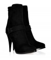 Rocker-chic looks get an infusion of hard-edge elegance in Givenchys jet black suede ankle boots, finished with a spiked buckle for glamorous results guaranteed to make an impact - Softly pointed toe, hidden back zip, cone heel - Team with sharply tailored blazers and a finish of luxe accessories