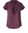 A stylish go-to for work or play, this ruffle-detailed silk top from Steffen Schraut injects easy elegance to any look - Gathered round neck, short sleeves, ruffle front bodice, gathered back yoke, slightly curved hem, relaxed silhouette - Style with slim trousers, a pencil skirt, or skinny jeans