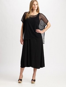 Airy, open-weave stretch lace, tailored in a boxy, easy-to-wear silhouette.Jewel necklineCap sleevesAbout 28 from shoulder to hem80% nylon/20% spandexHand washMade in USA