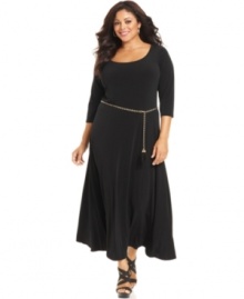 Take your desk-to-dinner style to new lengths with Calvin Klein's plus size maxi dress, accented by a belted waist.