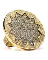 Inject House of Harlow 1960's edgy, bohemian glamor into your accessories portfolio with this 14-karat gold ring, accented by striking back pave diamond-encrusted sunburst topper.