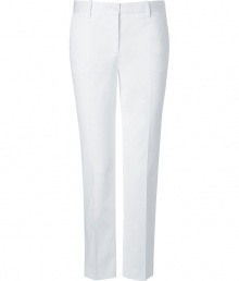 With a pristine tailored cut and trend-right hue, Jil Sander Navys white pants are an essential new-season staple - Side and buttoned back slit pockets, zip fly, button closure, belt loops - Slim, straight leg - Wear with a bright button-down, heels and a leather tote