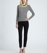This striped wool style is elevated by an attached triple-strand pearl necklace.Mock neckAttached pearlsLong sleevesRib-knit cuffs and hemlineWoolDry cleanMade in Italy of imported fabricModel shown is 5'9 (175cm) wearing US size 4. 