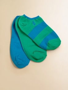 Comfortable flat-knit stretch cotton in bright hues and sporty stripes.Signature embroideryThree pairs86% cotton/13% nylon/1% spandexMachine washImported Comfortable flat-knit stretch cotton in bright hues and sporty stripes.Signature embroideryThree pairs86% cotton/13% nylon/1% spandexMachine washImported