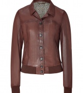 With a cool 1970s vibe, this luxe leather jacket from D&G Dolce & Gabbana ushers in chic new-season style - Spread collar, front button placket, welt pockets, ribbed cuffs and hem, slim fit - Wear with a floral dress and heels or jeans and a slim tee