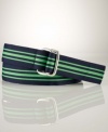 Imbued with preppy heritage, a striped grosgrain ribbon belt makes a handsome addition to any outfit.