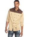 Get funky in this Rocawear button down featuring a cool two-tone design.