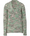 Timeless-classic knitwear gets a contemporary-cool edge in Closeds chunky V-neck pullover, detailed in a chic medley of mint heather - V-neckline, long sleeves, ribbed trim, modern slim fit - Pair with everything from broken-in skinnies to sharply tailored trousers