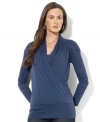 Lauren Ralph Lauren's essential faux-wrap top is rendered in comfortable stretch jersey with an elegantly draped front for modern appeal.