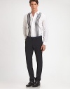 Classic-fit pant in lightweight virgin wool with check print waistband trim for an unexpected twist.Zip closureFront slash, back welt pocketsInseam, about 31WoolDry cleanMade in Italy