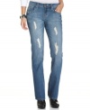 A versatile medium wash and ripped detail make these petite bootcut pair from Earl Jeans an instant classic!