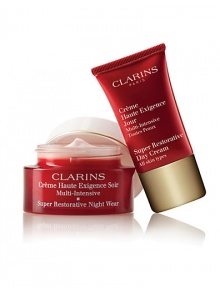 Helps restore youthful-looking vitality by visibly reducing the appearance age spots, deep lines and wrinkles. Duo includes: Full-size Super Restorative Night Wear and travel-size Super Restorative Day Cream. Made in France. Helps restore youthful-looking vitality by visibly reducing the appearance age spots, deep lines and wrinkles. Duo includes: Full-size Super Restorative Night Wear and travel-size Super Restorative Day Cream. Made in France.