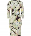 A fun floral print covers this figure-enhancing draped jersey frock from Etro - V-neck, three-quarter sleeves, faux-wrap top with draping at waistband, fitted silhouette, all-over print - Style with peep-toe pumps and a statement satchel