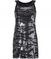 Perfect for your most festive affairs, Rachel Zoes two-tone sequined dress is an eye-catching take on after-hours glamour - Textural sequined round neckline, cut-in shoulders, allover black and gunmetal sequin patterning, pull-over style - Fitted, mini-length - Wear with flats and a shimmering metallic clutch