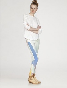 Vibrant airbrushed shapes highlight ultra-stretch denim that hugs your curves like a second skin.THE FITFitted through hips and thighsRise, about 8Inseam, about 30THE DETAILSZip flyFive-pocket style96% cotton/4% roicaMachine washMade in USA of imported fabricModel shown is 5'10 (177cm) wearing US size 4. Vibrant airbrushed shapes highlight ultra-stretch denim that hugs your curves like a second skin.THE FITFitted through hips and thighsRise, about 8Inseam, about 30THE DETAILSZip flyFive-pocket style96% cotton/4% roicaMachine washMade in USA of imported fabricModel shown is 5'10 (177cm) wearing US size 4.
