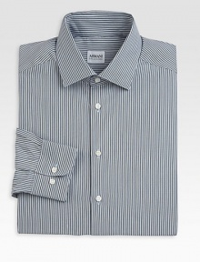 A double dose of sophisticated stripes, handsomely woven in crisp cotton.Button-frontSpread collarCottonDry cleanImported A double dose of sophisticated stripes, handsomely woven in crisp cotton.Button-frontSpread collarCottonDry cleanImported