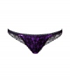 Super sexy jet and purple Cupcake bikini brief by Elle MacPherson Intimates - These supermodel-approved panties are sultry with a fun vintage feel thats both naughty and nice - Contrasting purple and black floral lace with a slim cut and bow details - Looks great under every outfit