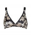 Stella McCartney brings her high fashion aesthetic to intimates with delicate vintage detailing and subtly sexy cuts - Black printed silk, ruffle trim, soft cups, vintage-inspired wide straps, back hook and eye closure - Wear under a silk blouse with a figure-hugging pencil skirt and heels