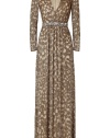 With statement-making sequins and a dramatic floor-sweeping length, this black tie gown from Jenny Packham is an investment in high style - V-neck, long sleeves, fitted bodice with crystal embellished waist belt detail, full maxi-length skirt with slight high-low hem, all-over sequin embellishment, concealed back zip closure - Pair with sky-high platform heels and a simple clutch