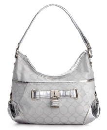 Although detailed with a classic 9 signature print, this Nine West style is a definite 10. An easy-going hobo shape detailed with polished silvertone hardware and metallic trim for an extra dose of mega-watt shine. Although detailed with a classic 9 signature print, this Nine West style is a definite 10. An easy-going hobo shape detailed with polished silvertone hardware and metallic trim for an extra dose of mega-watt shine.