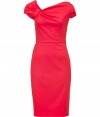 Raise the bar on ladylike luxe with Valentinos vibrant and undeniably elegant bright red stretch dress -  Ultra-feminine, fitted silhouette tapers gently through waist - Bodice features short sleeves with drape detail and an asymmetric neckline - Pencil-style skirt with decorative seams and kick pleat - Kits at knee and zips at side - Perfect for cocktails, parties and evenings out - Pair with a clutch and peep toe or classic pumps