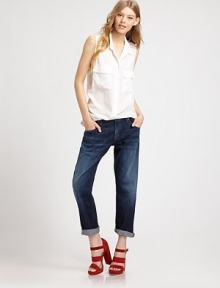 Dark-rinse denim, lightly distressed in a relaxed hip-slung crop.THE FITHits just above anklesRise, about 8Inseam, about 26THE DETAILSZip flyFive-pocket style89% cotton/11% polysterMachine washMade in USA of Italian fabricModel shown is 5'9 (175cm) wearing US size 4. Dark-rinse denim, lightly distressed in a relaxed hip-slung crop.THE FITHits just above anklesRise, about 8Inseam, about 26THE DETAILSZip flyFive-pocket style89% cotton/11% polysterMachine washMade in USA of Italian fabricModel shown is 5'9 (175cm) wearing US size 4.