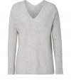 Inject an effortless-cool edge into your contemporary knitwear collection with Vinces heather grey double V-neck pullover - V-neckline in front and back, long slim dolman sleeves, relaxed modern fit - Pair with edgy separates and chunky statement jewelry