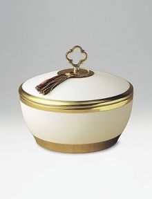 An exquisite porcelain vessel holds a lightly-scented candle, topped with a silk tassel on the lid. Handpainted 14k gold trim Pink Champagne scented 3-wick candle Crafted with Limoges porcelain paste Beautifully gift boxed About 6¾H Made in Portugal An exquisite porcelain vessel holds a lightly-scented candle, topped with a silk tassel on the lid. Handpainted 14k gold trim Pink Champagne scented 3-wick candle Crafted with Limoges porcelain paste Beautifully gift boxed About 6¾H Made in Portugal