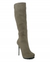 With their trendy almond-toe silhouette and sexy mirror-covered high heel, Nina's tall Irvina boots are in sync with this season's latest styles! Pair them with a pencil skirt for a long, lean look. Available in black or taupe.