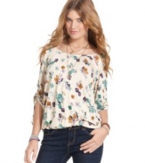 Gathered, three-quarter sleeves and a comfy, blouson fit make this floral-print top from American Rag the sweetest look for fall!